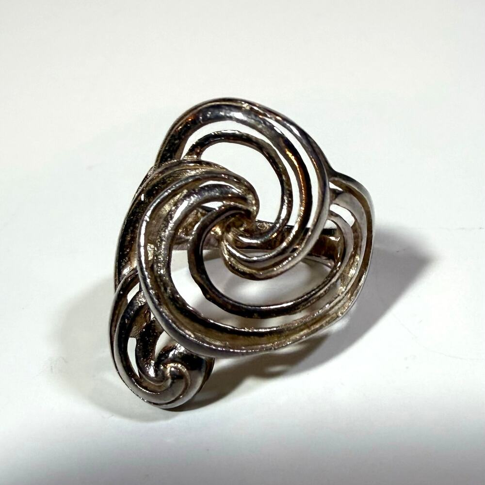Vintage Sterling Silver 925 Wavy Ornate Spiral Swirl Statement Cocktail Ring 8.5